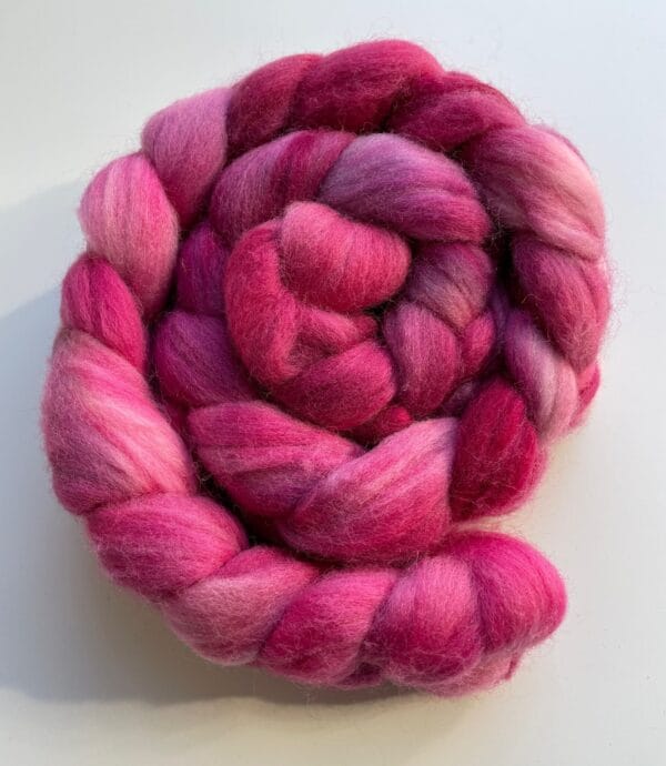Hand-dyed German Merino Roving 25 Micron in Raspberry Pink.
