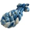 Hand dyed superwash extra fine Merino top. ‘Schapenwolkjes’. Soft roving with sky blue stripes on a white base.