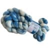 Hand dyed superwash extra fine Merino top. ‘Schapenwolkjes’. Soft roving with sky blue stripes on a white base.