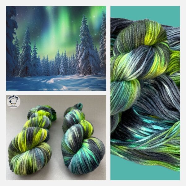 Handgeverfd superwash Merino DK gewicht garen. Fluoriserend groen 'Northernlight'.