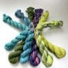 Hand dyed Mulberry silk crochet yarn. Mini skein set. This 'tweed effect' 100% silk yarn is unlike any other. Contains six mini skeins.