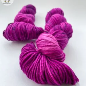 Hand dyed superwash Merino and nylon DK weight yarn. ‘Berry Juice’
