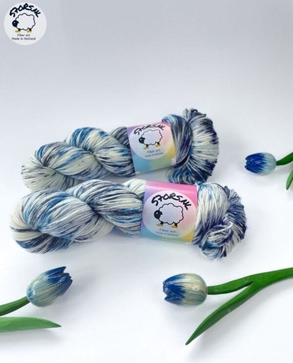 Hand-dyed Superwash Merino and Nylon Yarn. Delft