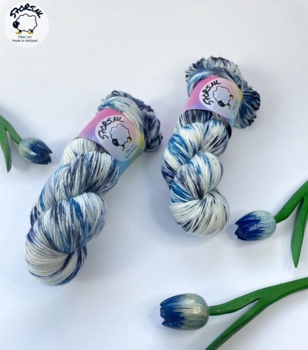 Hand-dyed Superwash Merino and Nylon Yarn. Delft