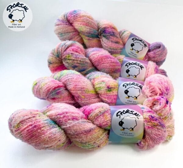 il_fullxfull.6244187858_6hr7.jpg Hand-dyed Fine 4-Ply Bouclé Effect Yarn 'Neon Speckles'.