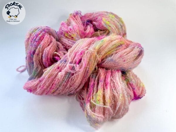 il_fullxfull.6292238449_mj02.jpg Hand-dyed Fine 4-Ply Bouclé Effect Yarn 'Neon Speckles'.