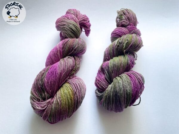 il_fullxfull.6292286248_il2r.jpg Hand dyed ‘Aubergine salad’ Mulberry silk crochet yarn. This 'tweed effect' 100% silk yarn is unlike any other.