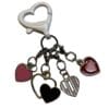 Five metal stitch markers with colorful enamel decorations.