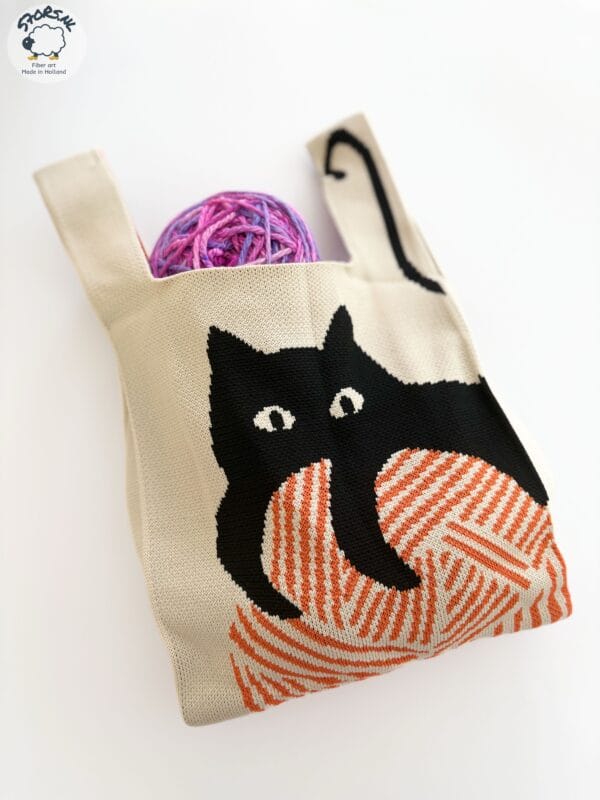 Japanese Knot Bag, with a Cat, on a Ball of Wool.