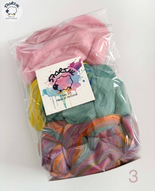 Colorful Gift Bag - 100 Grams of Roving Wool  Fibers