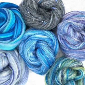 The Moody Blues Collection with six blue spinning fibre blends from World of Wool.
